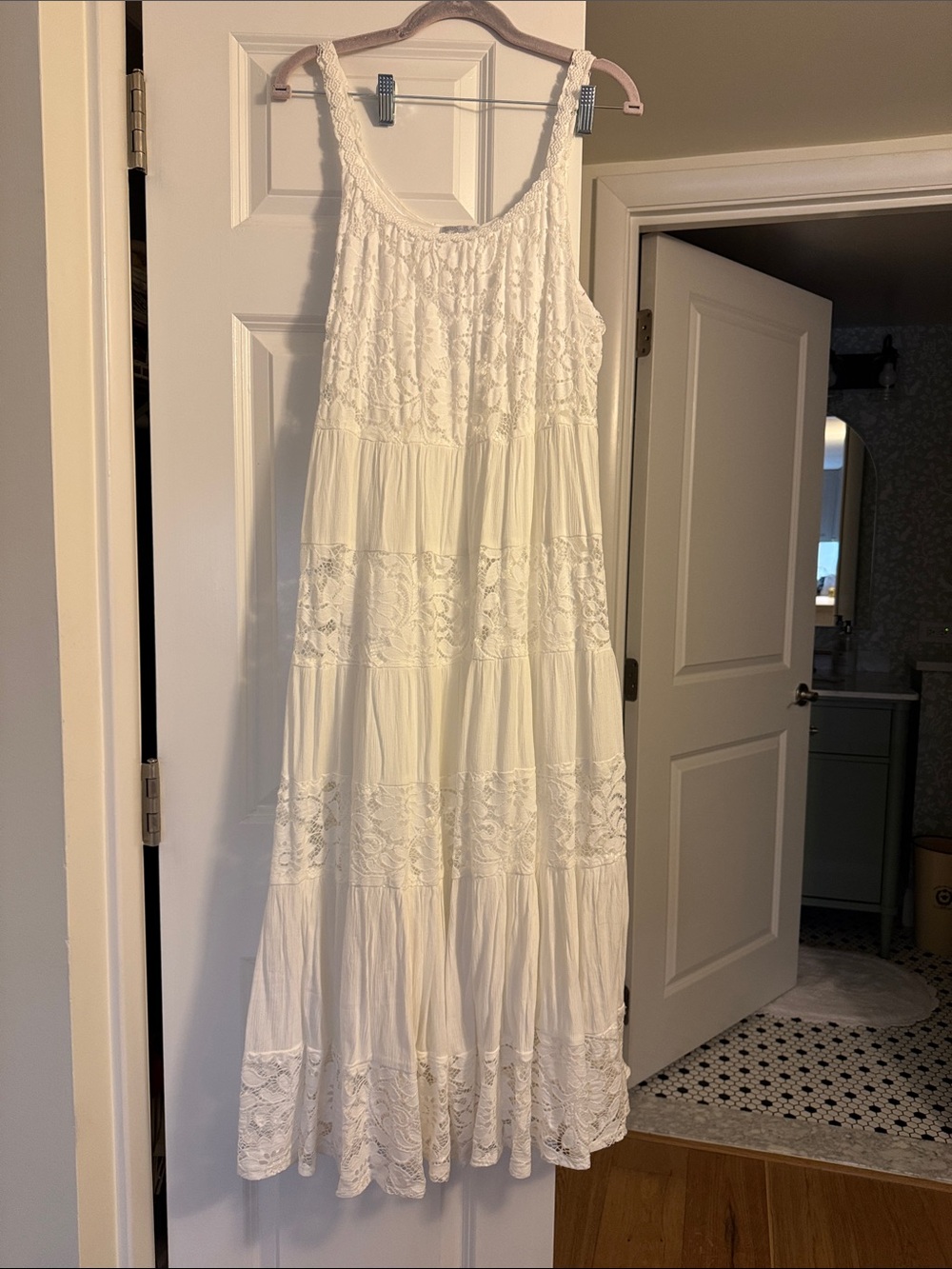 Signature by Robbie Bee White Lace Tiered Maxi Dress